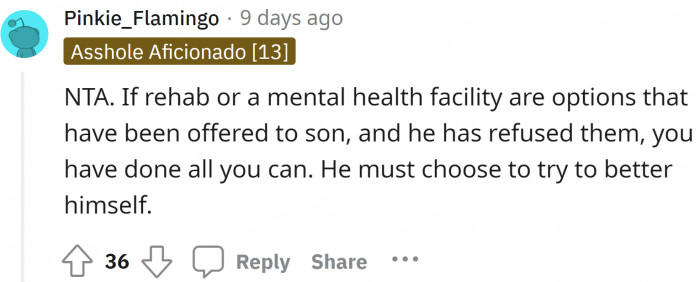 If a person refuses to go to therapy when there is an option, then that person simply doesn't want to help himself!