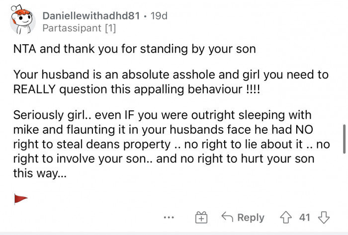 It's great that she told her son and stood by him in his time of need.