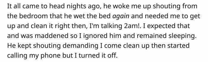 One night, he shouted for OP to clean up after him, but she ignored him after becoming fed up