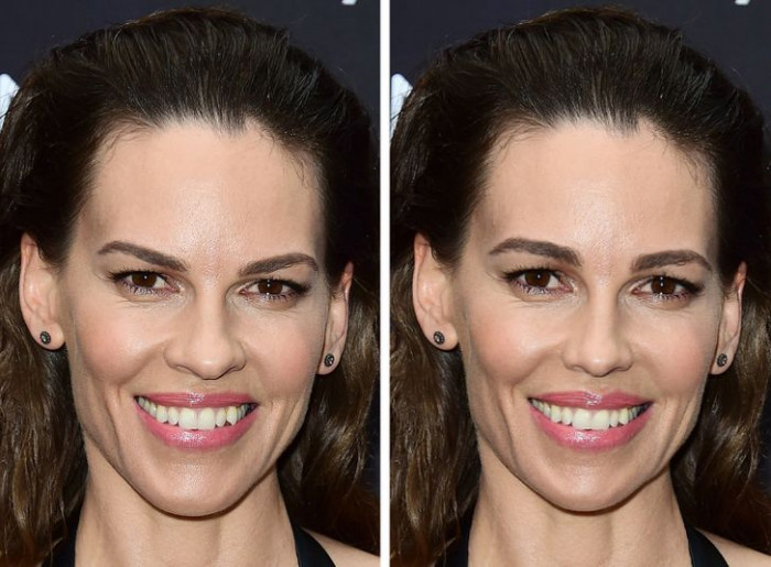 12. Touched up Hilary Swank's brows, nose and lips