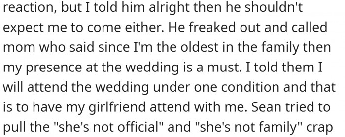 Instead of sorting things out like a mature person, the groom decides to call the whole family.