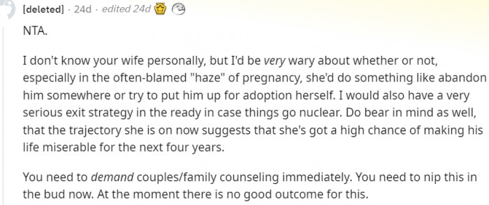 Demanding family or couples counseling...