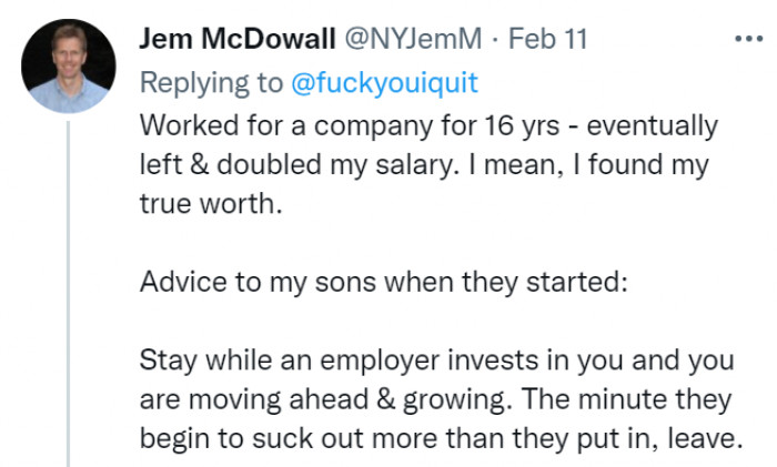 This is some solid advice right here: stay while you're getting something in return and leave when you're already putting in too much.