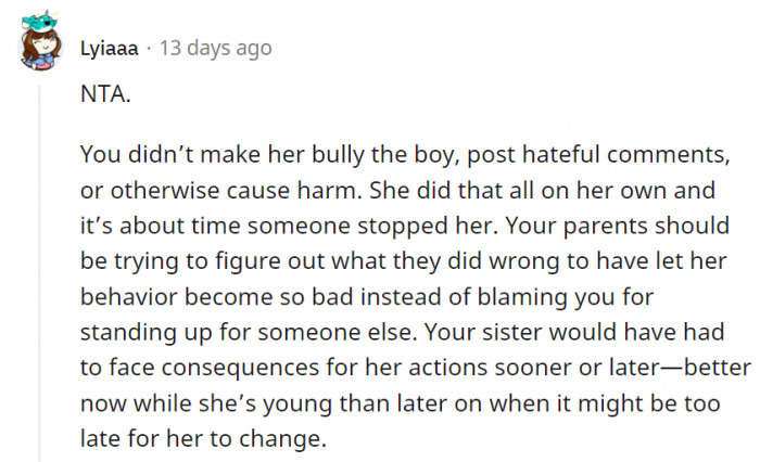 It was all on her, and she should face the consequences of it.