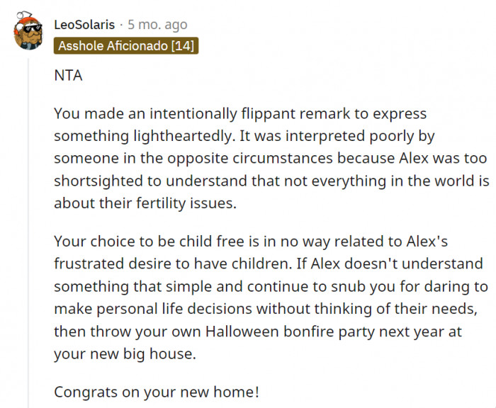 Alex also needs to respect OP and her husband's decisions