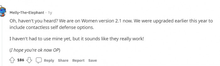 Contactless self-defense for women. Another clever and funny possibility.