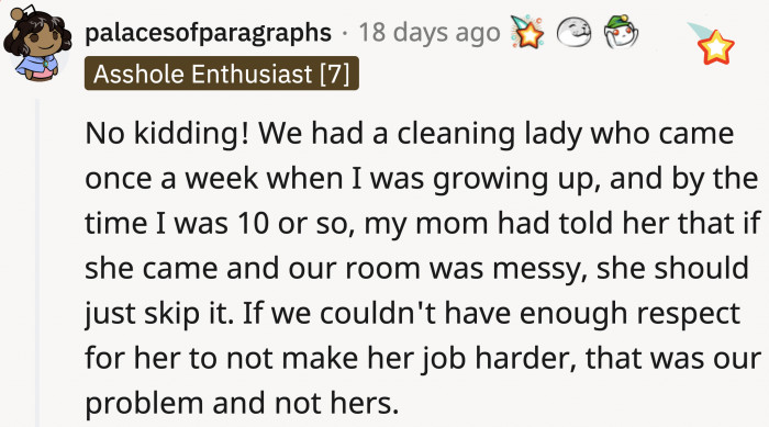 People then continued to discuss the treatment of housekeepers