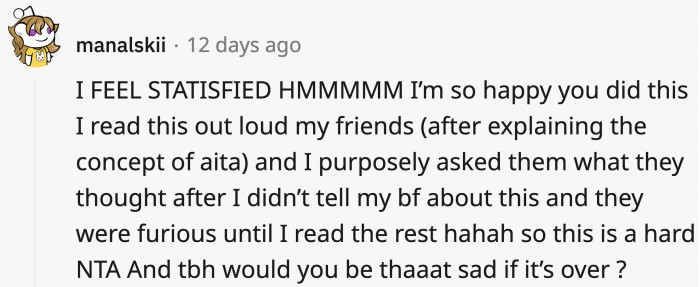 Like OP, this would be a tale that would be legendary even beyond the family of her boyfriend.