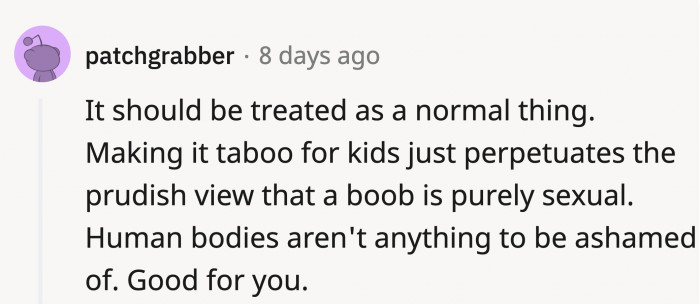 It's basically a baby having their meal, which is very natural.