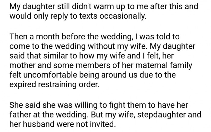 The daughter still wanted her father at her wedding, but with consequences