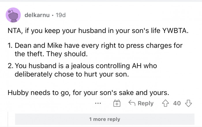 Another comment suggests she would be the AH if she kept her husband around.