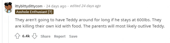 This user, just like many others, is blaming her parents for Teddy's situation