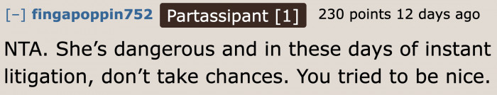 She did her part; the NW abused her kindness.