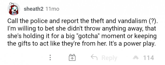 #17 I'm pretty sure she is just keeping those things.