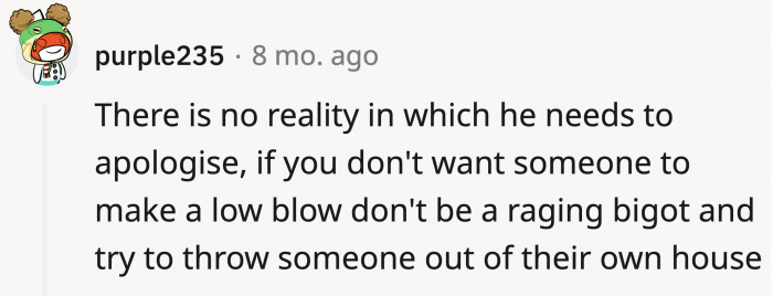 He May Feel Guilty for Responding to an Elder That Way, but He Doesn't Owe Her an Apology