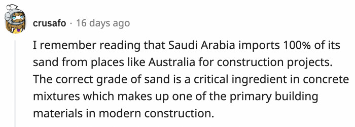 Saudi Arabia is one of the main importers of sand from Australia