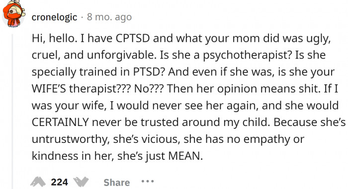 The mother should not be forgiven, as such acts could even lead to a heart attack and eventual death.