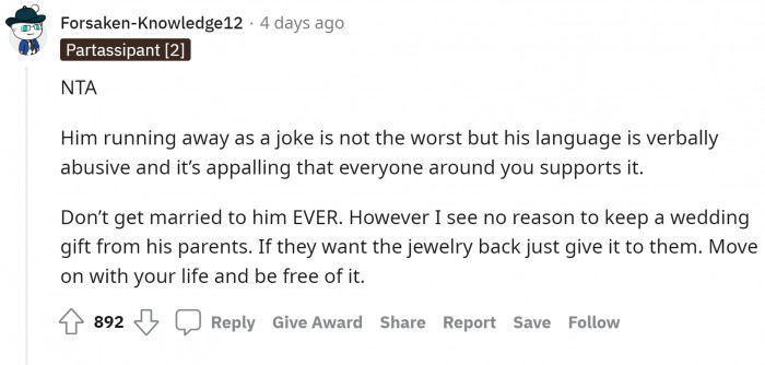 Him running away as a joke was a red flag that God wanted the girl to see to save her life.