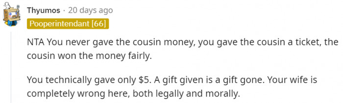 You spent $5—nothing more, nothing less.