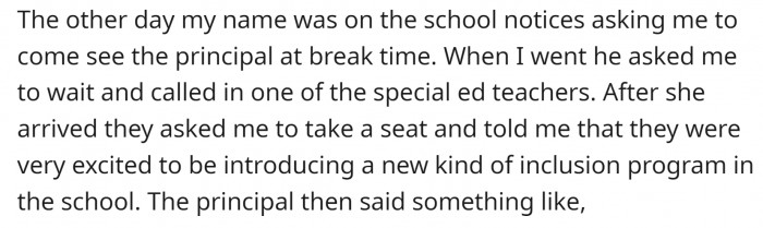 OP was called to the principal's office.