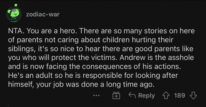 Andrew is responsible for looking after himself.