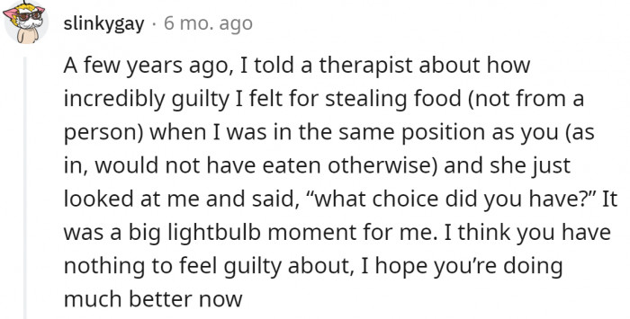 This user is surprised to find out that the USA, a first-world country, still has people telling stories about hunger.