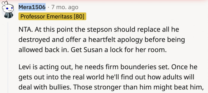Susan deserves a real apology from Levi and further protection from him.