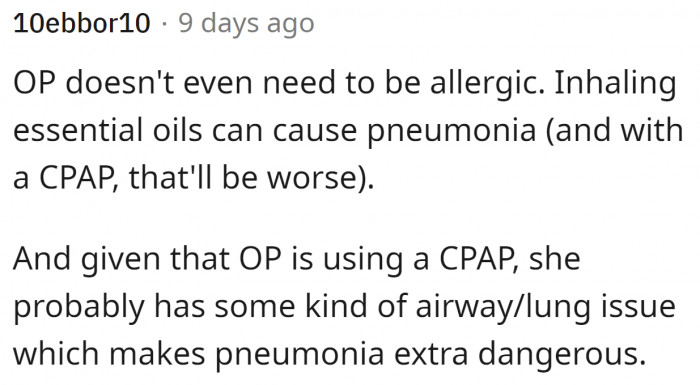 Essential Oils Can Cause Pneumonia When Used in a CPAP.