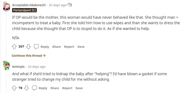 Another person saying if OP was the mom, then it wouldn't have happened like this.