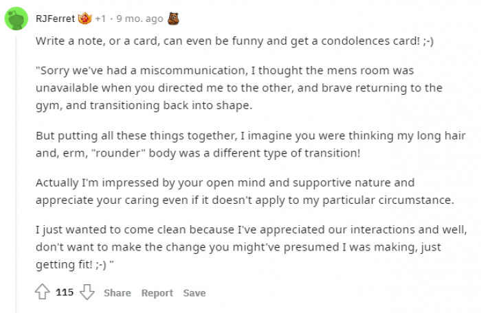 This user is suggesting using a note or card to explain the miscommunication