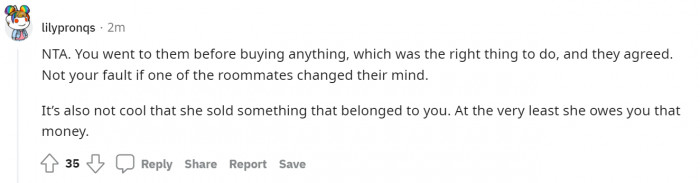 Just because you asked for their opinion about buying something doesn't mean it becomes theirs.