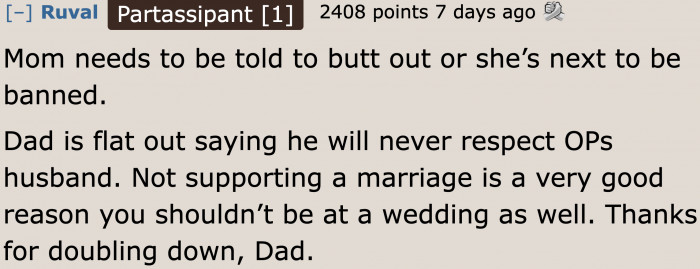 Maybe it's time to consider uninviting her mother as well.