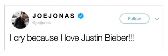 10. Okay, Joe, it's okay now... Justin Bieber loves you too