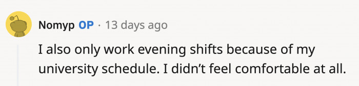 OP further shared information on how the manager could've compromised her safety