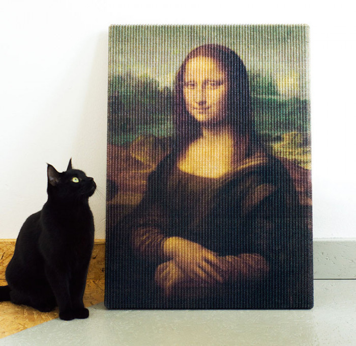 Staring in awe at the scratchy Mona Lisa.