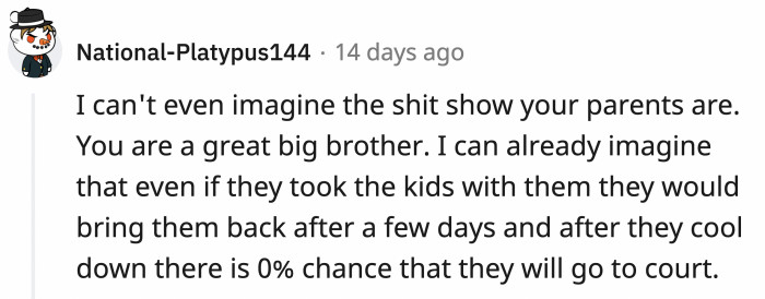 They only said they were leaving the kids to OP for a few days, and here we are three years later.