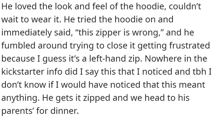 He loved his gift but found something odd about the zipper.