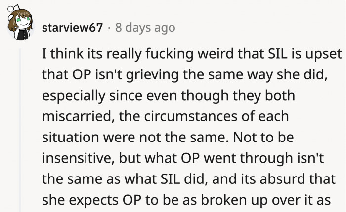 They had the same struggle in hindsight, but it wasn't the same situation, nor were they the same person.