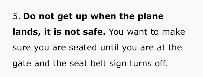 Don't get up when the plane lands