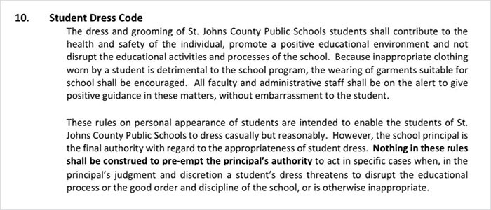 Ben found and posted the dress code for the high school.