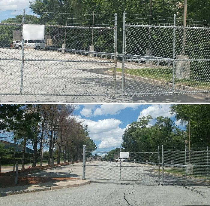 A lockable fence with barbed wire for added security to keep trespassers out.