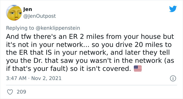 ER that is 2 miles from home is not within her network