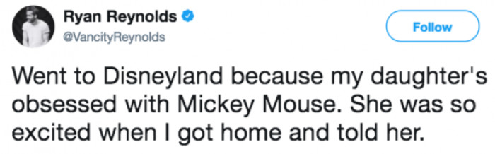 Comes back with a photo of the two. In the photo, Ryan is giving a thumbs-up... oh, and he's dressed as Deadpool.