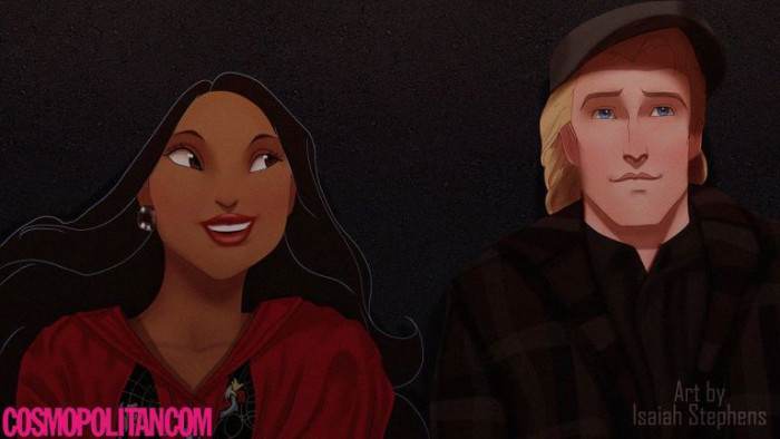 Lying in the road scene: Pocahontas and John Smith