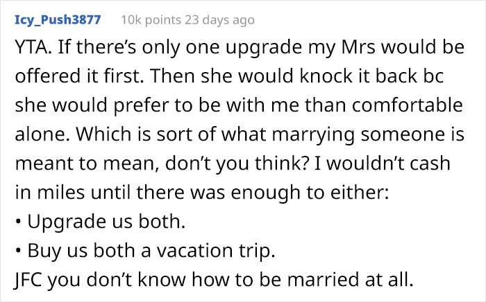 The OP should learn more about the essence of being married.