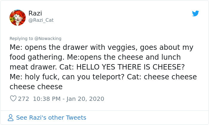 Cat near tuna can with playful “MAGIC” text overlay, humorous reaction