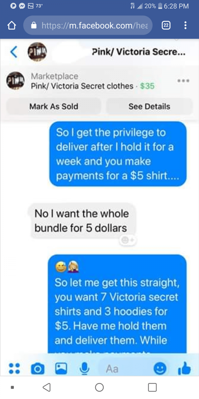 2. But you can deliver the clothes to me... And i want the whole bundle for $5