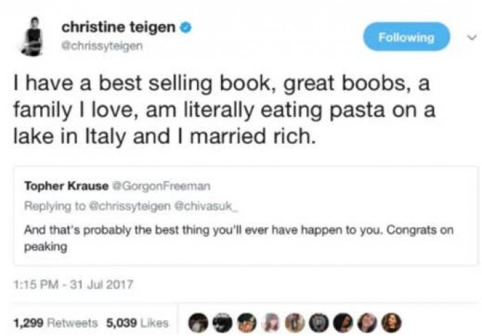 17. Chrissy Teigen is really a queen at smoking trolls