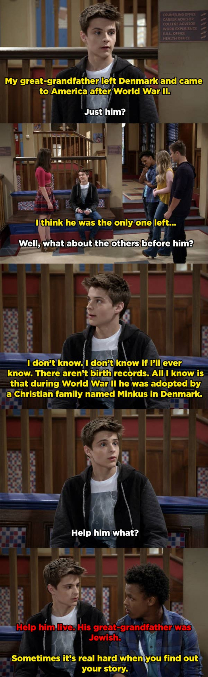 3. Girl Meets World: Farkle learns that his biological family members perished during the Holocaust. In addition, his great-grandfather was an adopted child of the Minkus's.