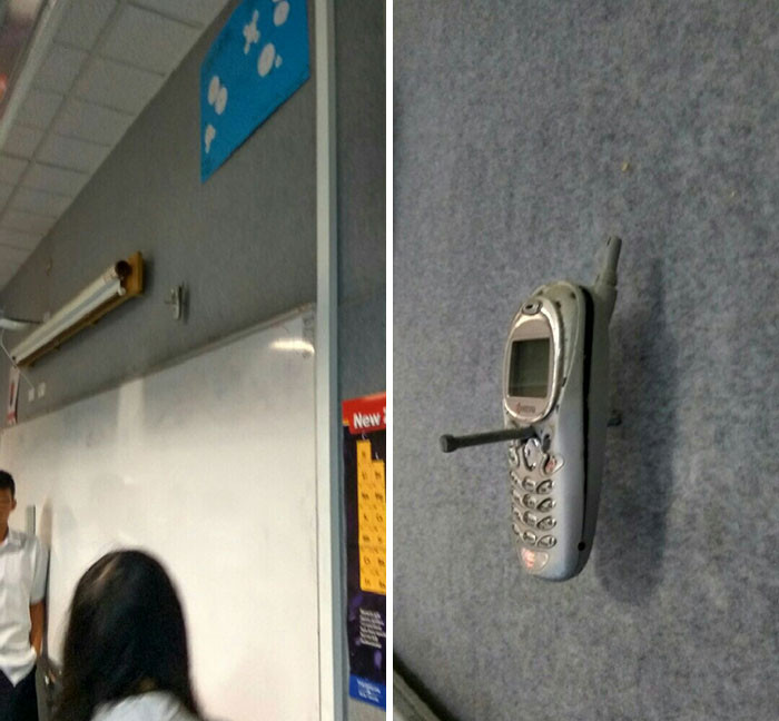 #37 My Teacher Nailed His Student's Phone To The Wall For Using It In Class 20 Years Ago. It's Still There Til This Day